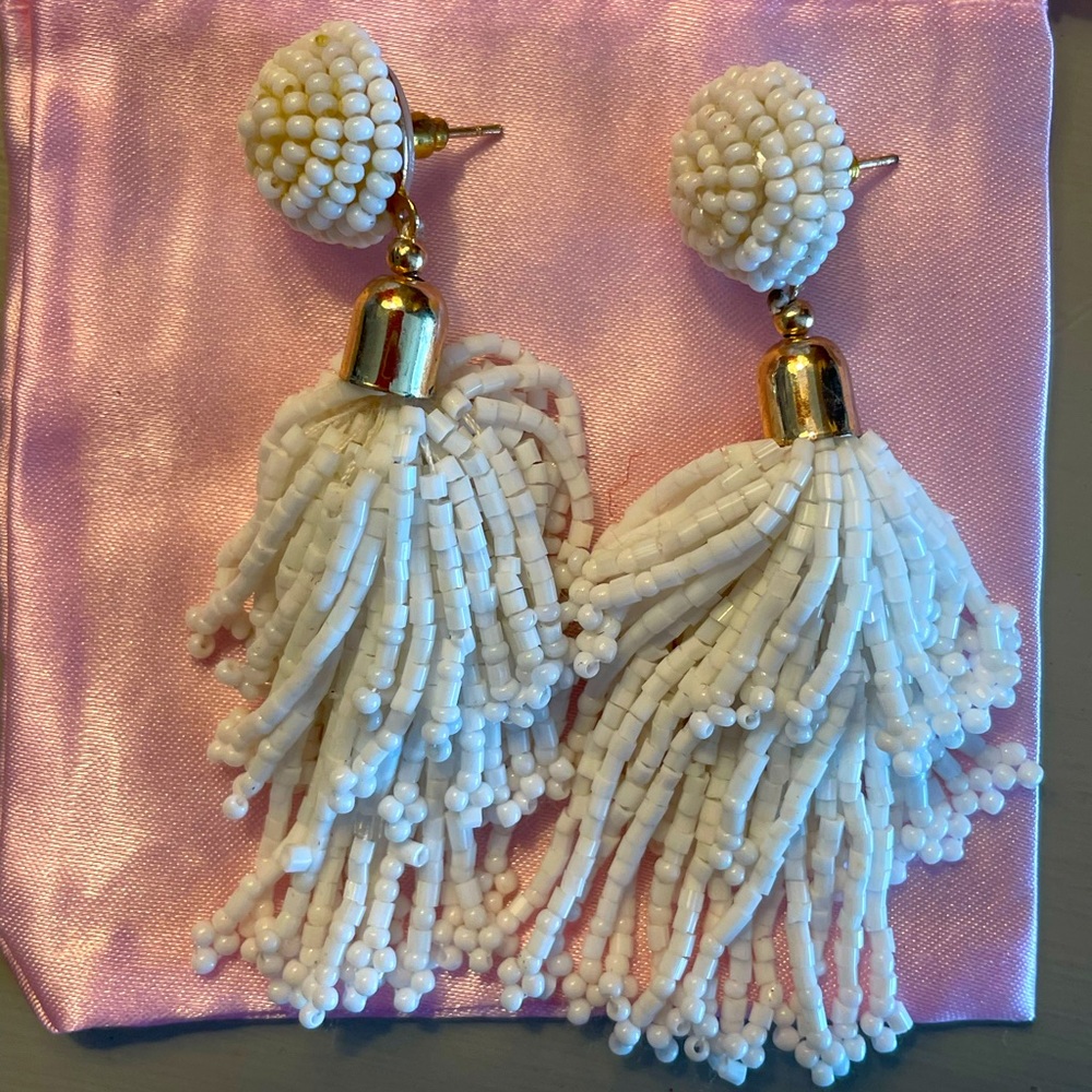 White beaded drop earrings from Panacea
